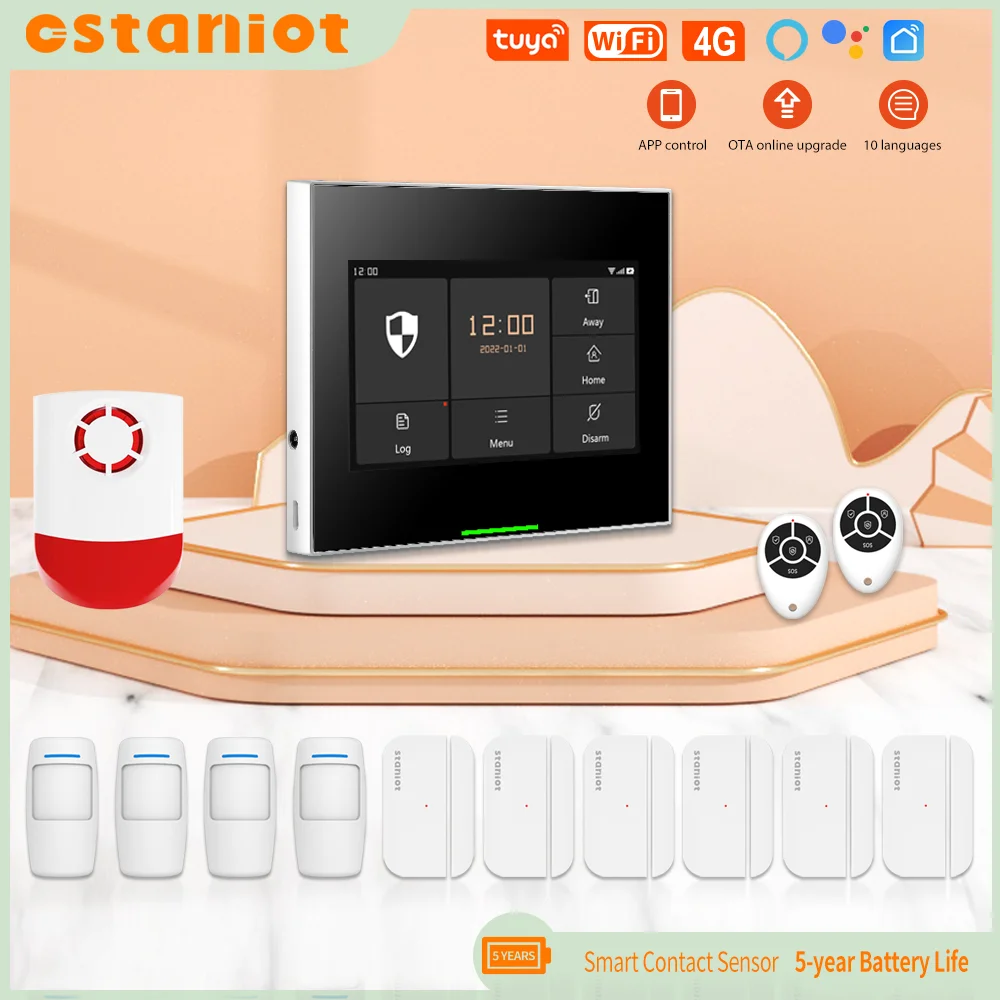 Ostaniot Wireless WiFi 4G Home Security Alarm System Kits for Tuya Smart Life APP with 5 Years Contact Sensor Door Detectors