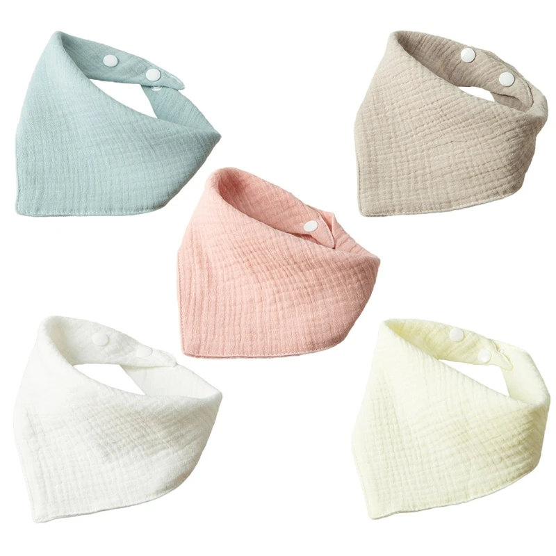 

Baby Bibs Muslin Cotton Newborn Solid Color Scarf Bib Snap Button Soft for TRIANGLE Saliva Towel Burp Cloth Feeding Drool for