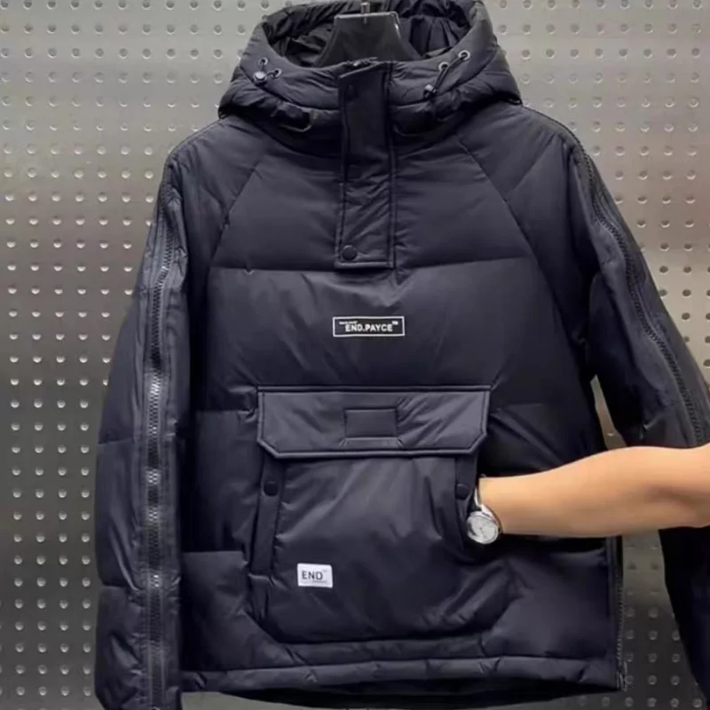 Men's Hooded Tooling Parkas Big Pocket Padded Jacket Trendy Thicken Warm Pullover Coats Couple Versatile Sleeve Zipper Jackets