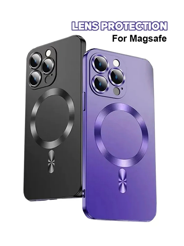 

Luxury For Magsafe Magnetic Wireless Charging Case For iPhone 14 13 12 11 Pro Max Plus XR Lens Protect Shockproof Silicone Cover