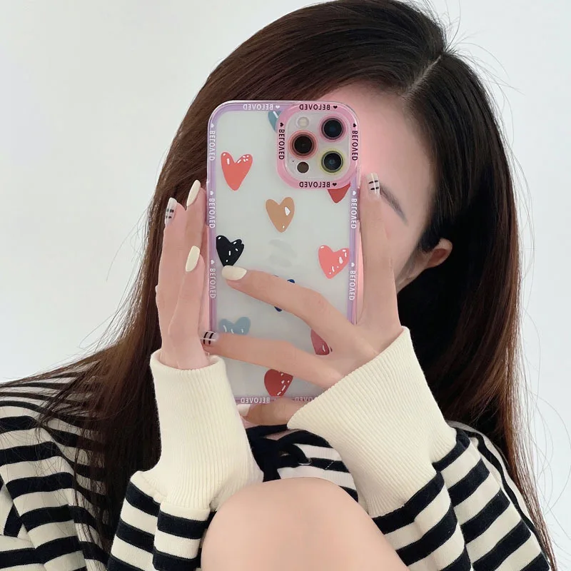 Simple Color Love Phone Case For iPhone 14 13 12 11 Pro XS MAX 7 XR X 8 6 Plus Clear Cover Soft Fundas