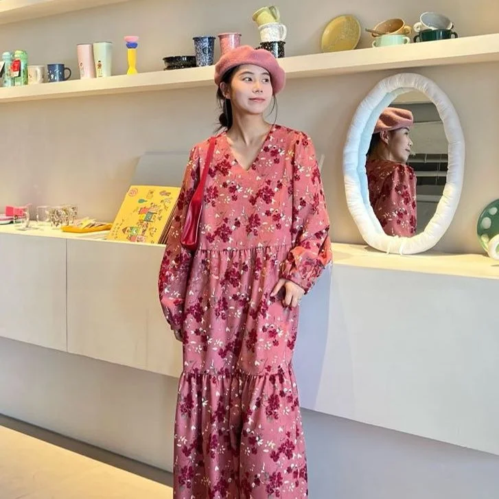 [Улун из молочной соли] HL осеннее повседневное корейское платье с v-образным