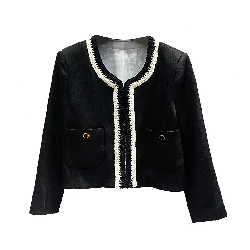 Новое Классическое короткое твидовое пальто с контрастной лентой Женский