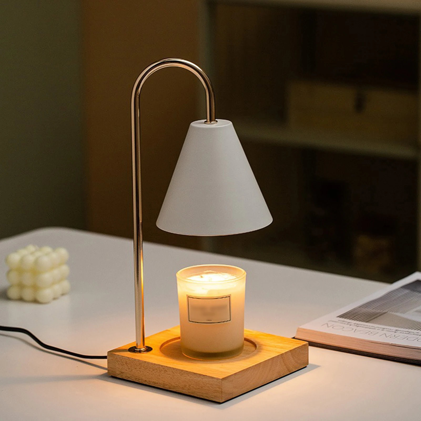 

Aromatherapy Wax Melting Lamp Knob Switch Bedroom Bedside Wooden Night Light Smoke-free Fragrance Atmosphere Table Lamp