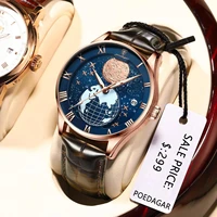 poedagar new fashion quartz leather men watch top brand luxury waterproof luminous date mens wristwatch casual sport watches