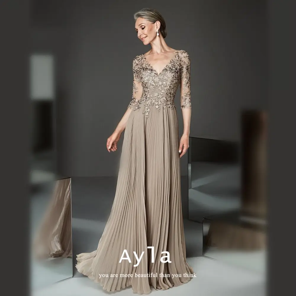 

Grace A-line Mother Of The Bride Lace 2022 Dresses Sheath Long Sleeves Formal Evening Gowns Wedding Guest Dress mae da noiva