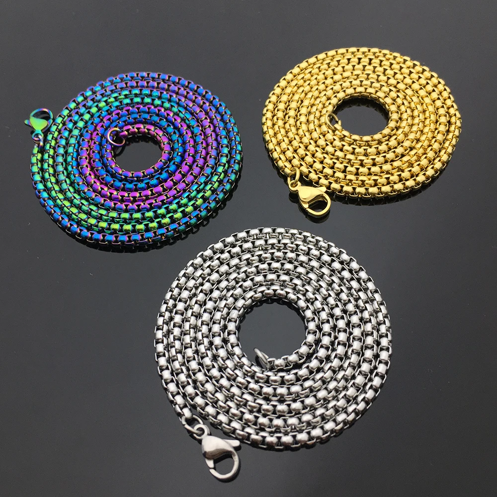 

Basic Round Box Chain Necklace Stainless Steel Link Chain Metal Collar For Men Or Women Fashion Jewelry Gift YP8912