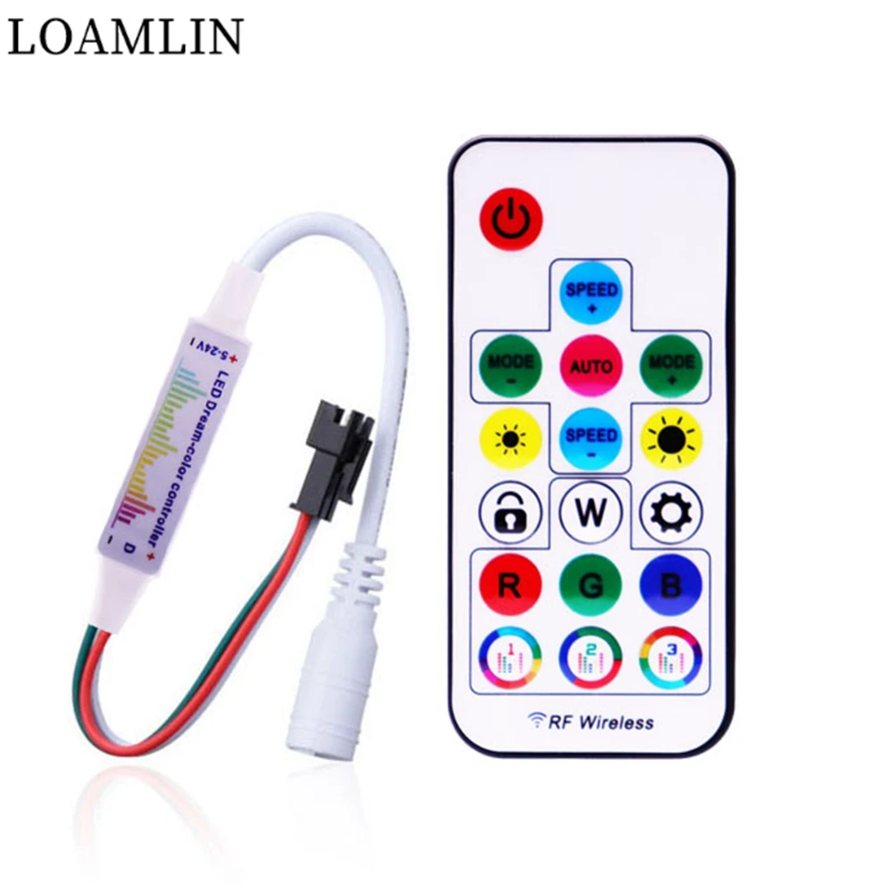 

WS2812B WS2811 5050 RGB Led Pixels Strip Light Music Controller MINI 17Keys RF Remote Control 370Modes Change DC/USB DC5-24V