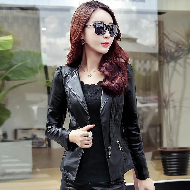2023 Fashion New Women Leather Jacket Plus Fleece Black Motorcycle Coat Casual Short Faux Leather Biker Jacket Outerwear Female