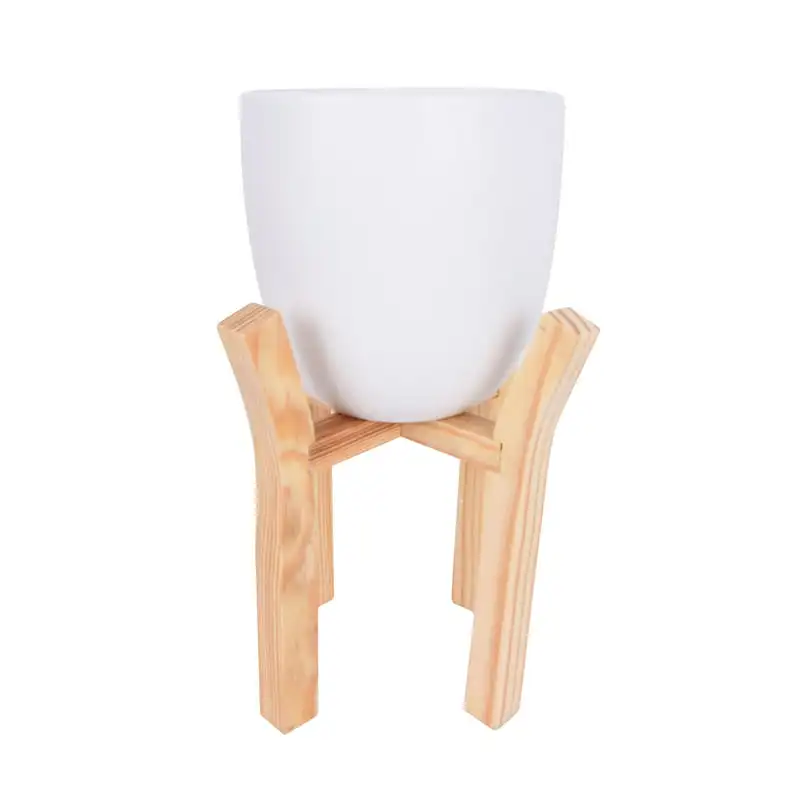 

Ceramic Planter with Wood Stand, Set of 2