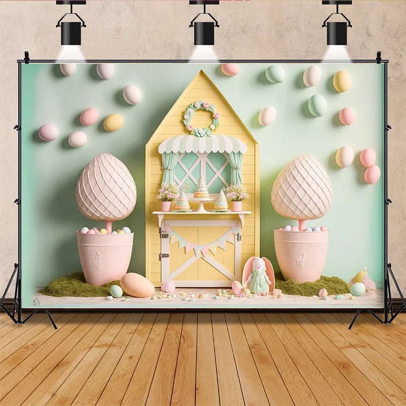 Nitree Easter Scene For Photo Studio Background Celebrations Green Spring Eggs Rabbits Photography Backdrops Props FR-02