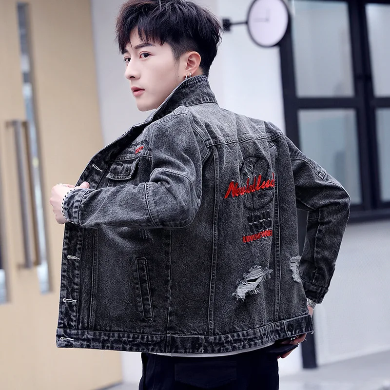 

Embroidery Jacket Men's Spring Autumn Korean 2020 New Slim Men's Denim Jacket Handsome Streetwear Letter Printed Student Clothes