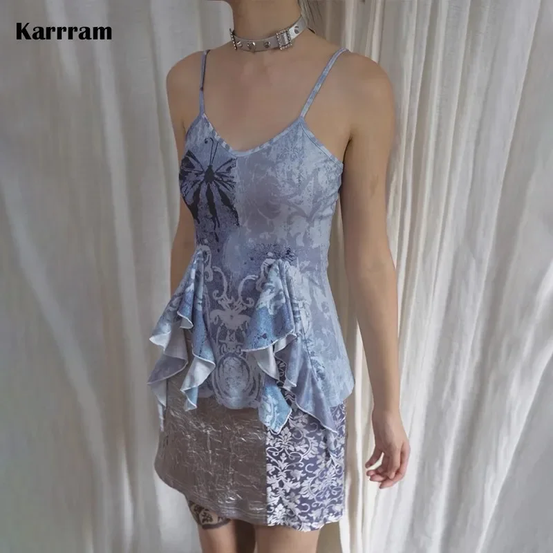 Винтажная Майка Karrram Y2k топы в японском стиле Харадзюку майки 1920-х годов