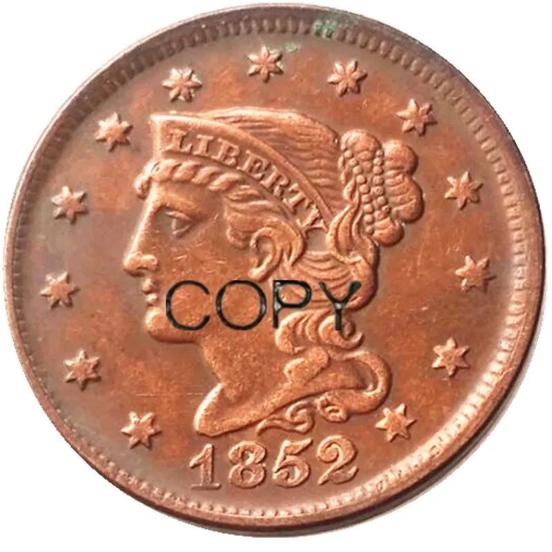 Монеты США 1852, плетеные волосы, большие центы 100%, медные монеты