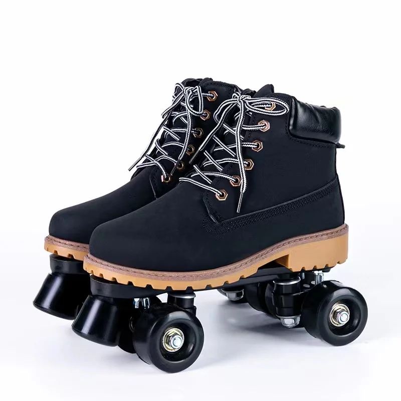 Autumn Winter Warm Leather Roller Skates Shoes Patins Kids Adults Double Row 4 Flash Wheels Sliding Quad Training Sneakers
