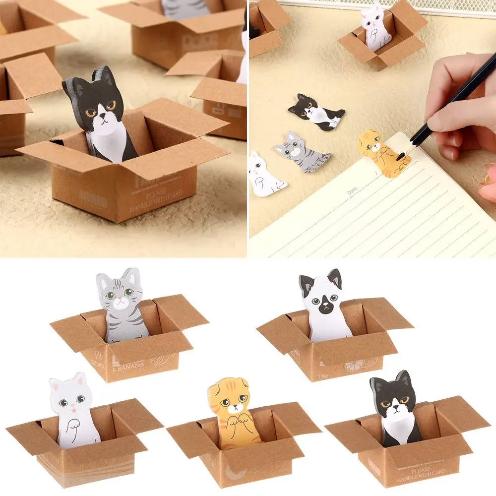 

Stationery Stickers Funny Bookmark Scrapbooking Decor Cartoon Cat Sticky Notes Office Notepad Kitten In Box Memo Pad