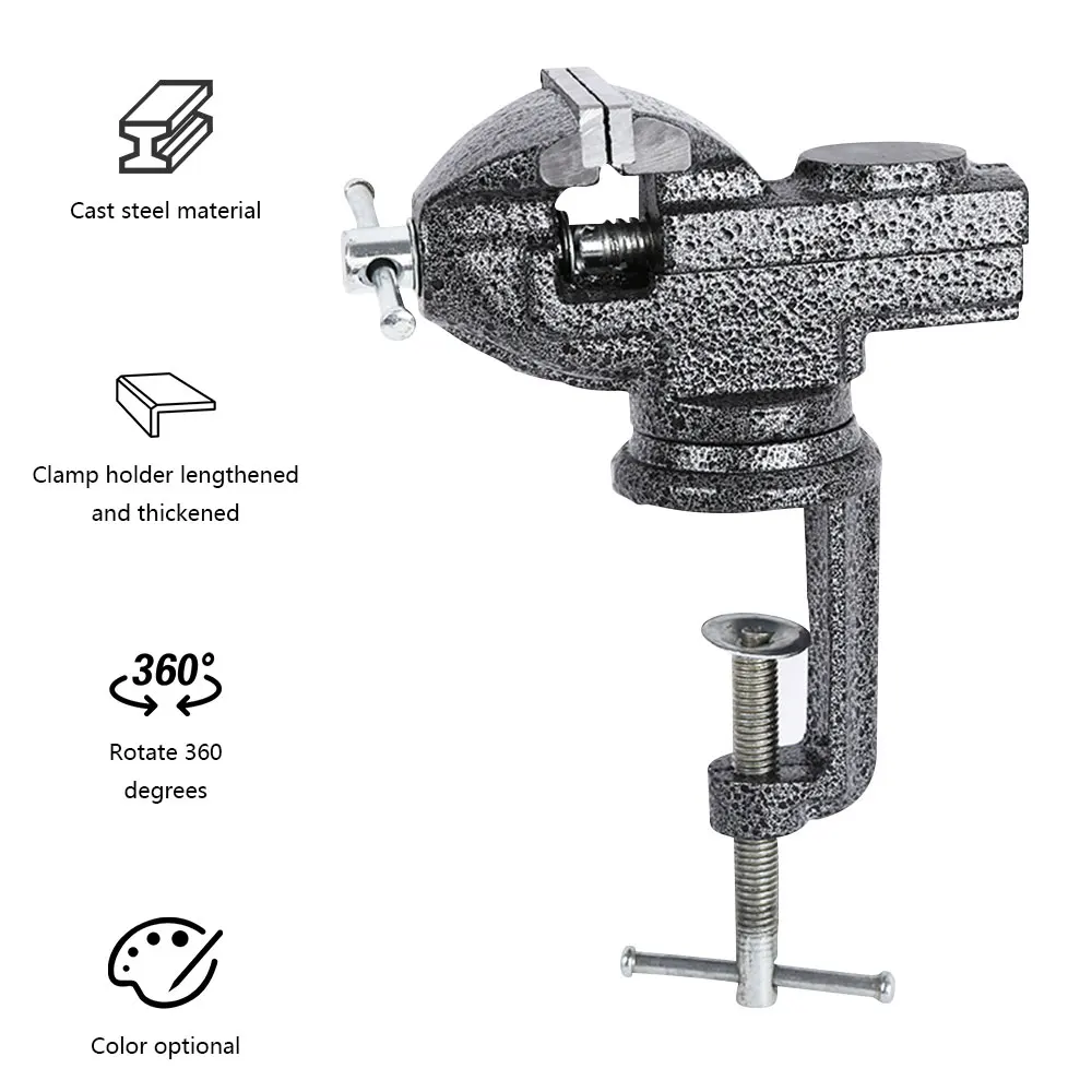 

70mm Mini Clamp On Table Bench Vise Tools 360 Degree Swivel Base Vice with Anvil Home DIY Jewelry Hobby Model Making Vise Tools