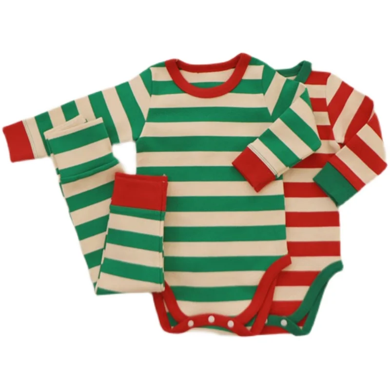 

Рождественская одежда для маленьких девочек, хлопковый милый полосатый комбинезон для новорожденных, модное боди с длинными рукавами для мальчиков, комплект штанов для близнецов