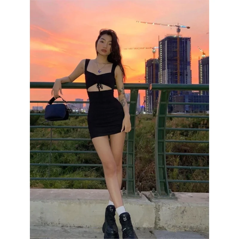 

Sexy Dress Womens Clothes Spaghetti Strap Hollow Out Sleeveless Slim Sheath Spring Summer Mini Dress Lady Casual Mujer Vestidos