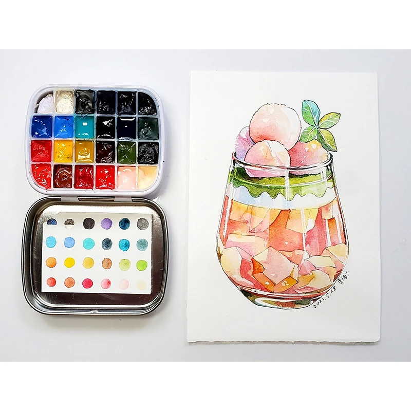 

Portable Watercolor Tin Box Palette Empty Small Mini DIY Paint Tray Pigment Packing Box Out Sketch Painting Supplies 16/24 Grid