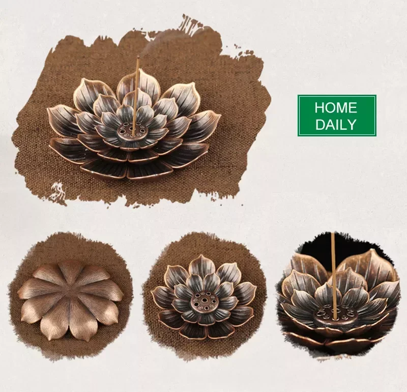 

Backflow Incense Burner Stick Incense Holder Home Buddhism Decoration Coil Lotus Censer Bronze Air Vaporizer Home Decor Supplies