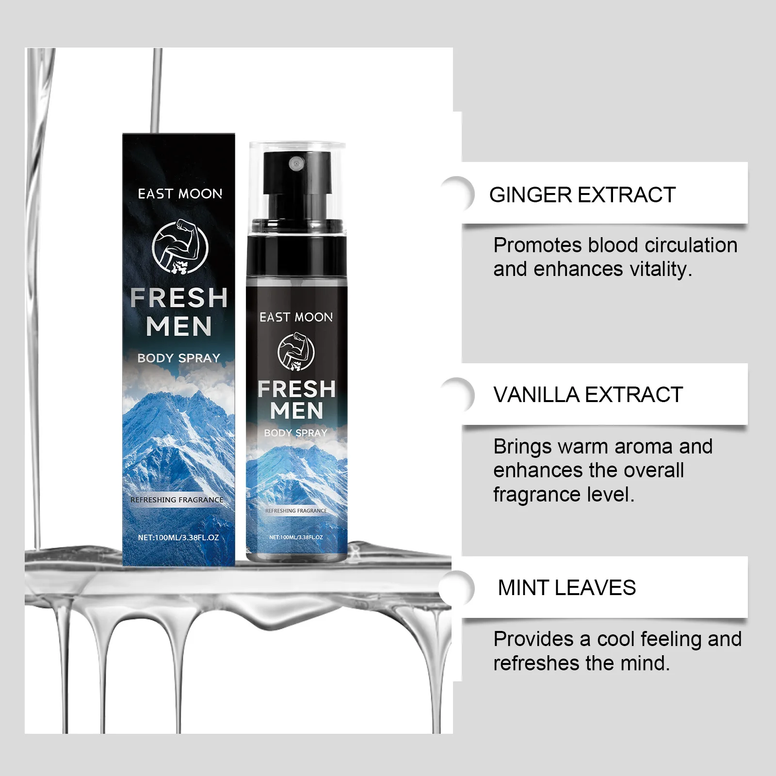 EAST MOON мужской спрей для тела увлажняющий стойкий аромат портативный элегантный