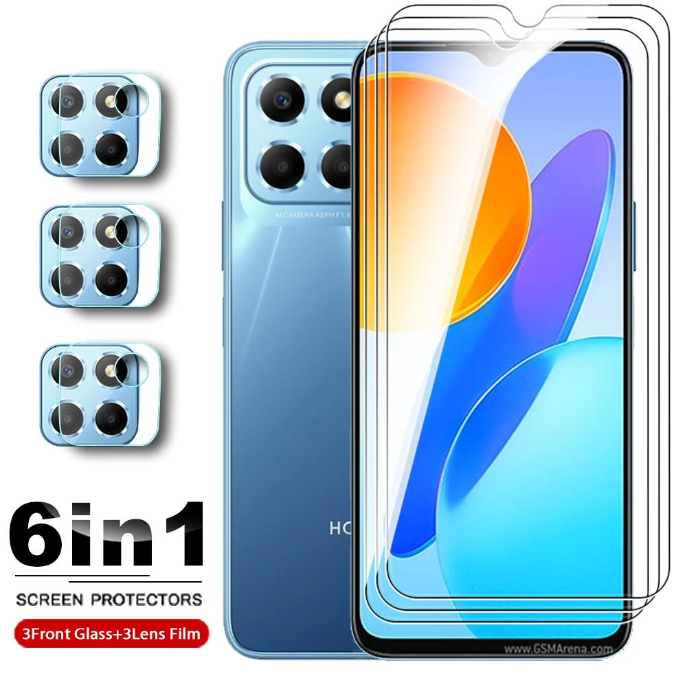 

Закаленное стекло 6 в 1 с полным покрытием для Honor X6 4G, задняя крышка, защита для объектива камеры, Защита экрана для HonorX6 VNE-LX1 6,5 дюймов, стекло