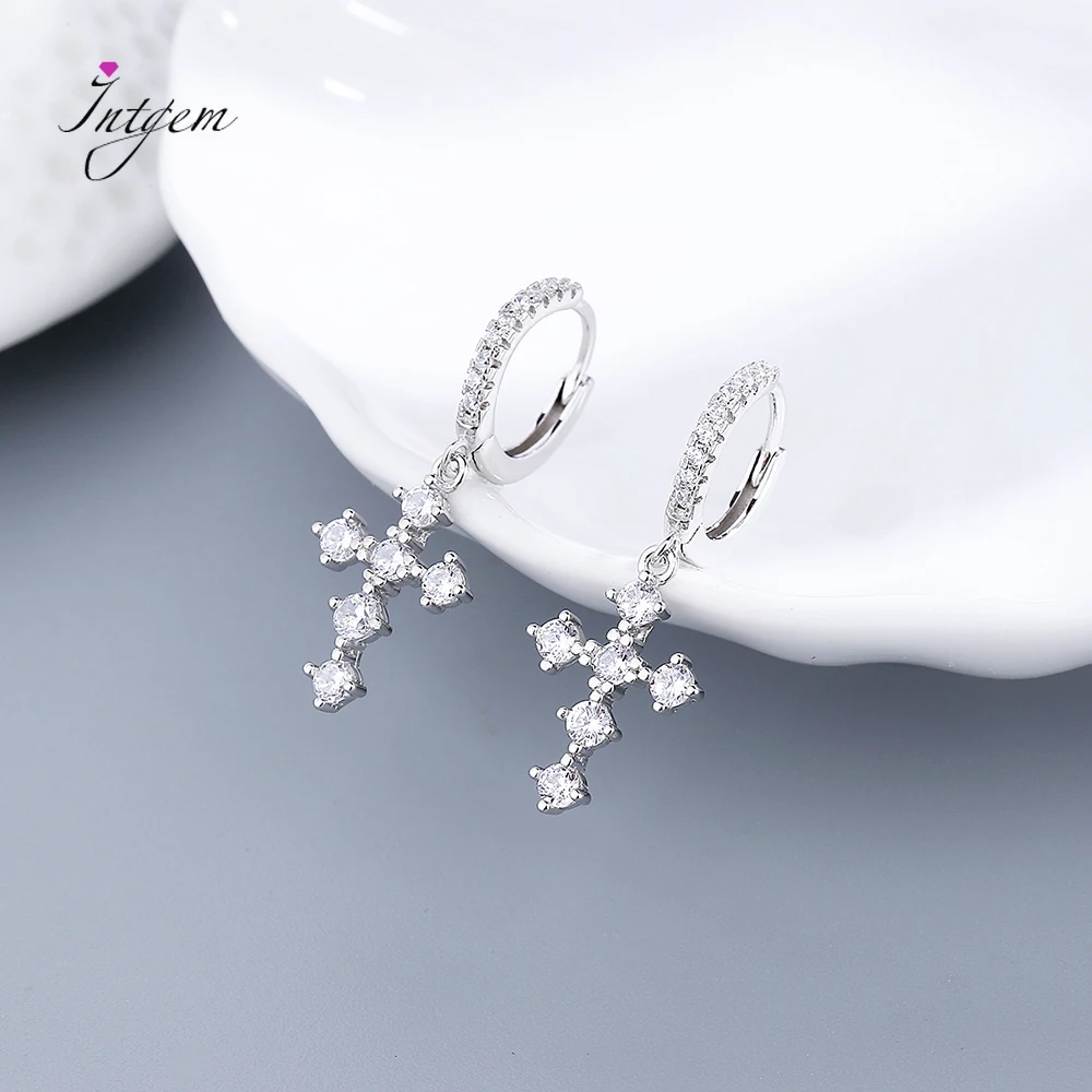 

925 Sterling Silver Zircon Drop Earrings Silver Golden Cross For Women Exquisite Western Style Ear Jewelry Gifts