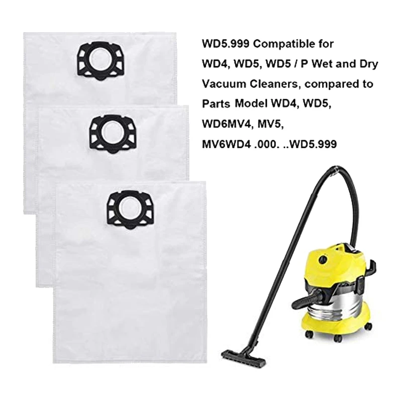 12 мешков для пылесоса + 1 плоский плиссированный фильтр многоцелевого Karcher WD4 WD5 и