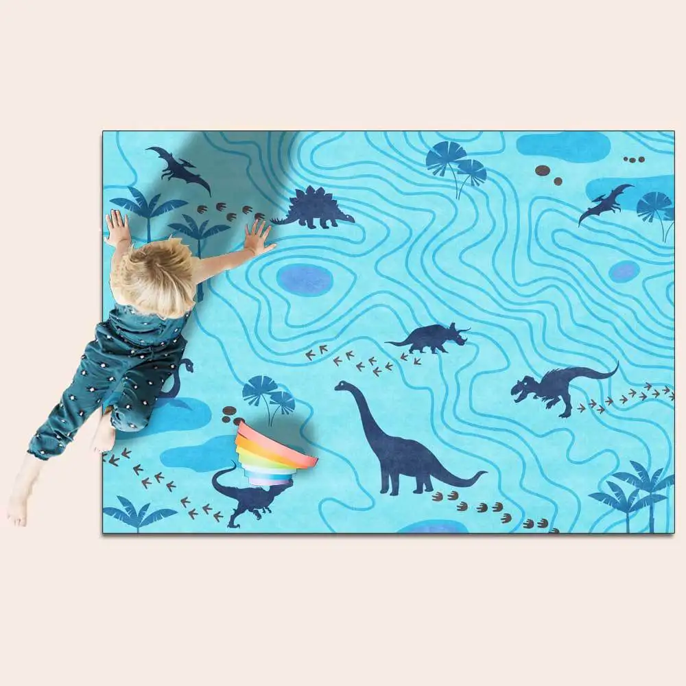 Современный милый мультфильм лес река динозавр синий гостиная спальня