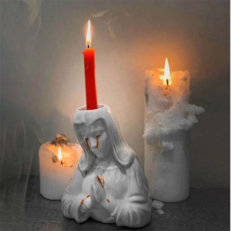 Crying Mary Nun Nose Bleed Candlestick Horror Boy Eleven Nose Bleed Candle Holder Centerpiece Home Decor