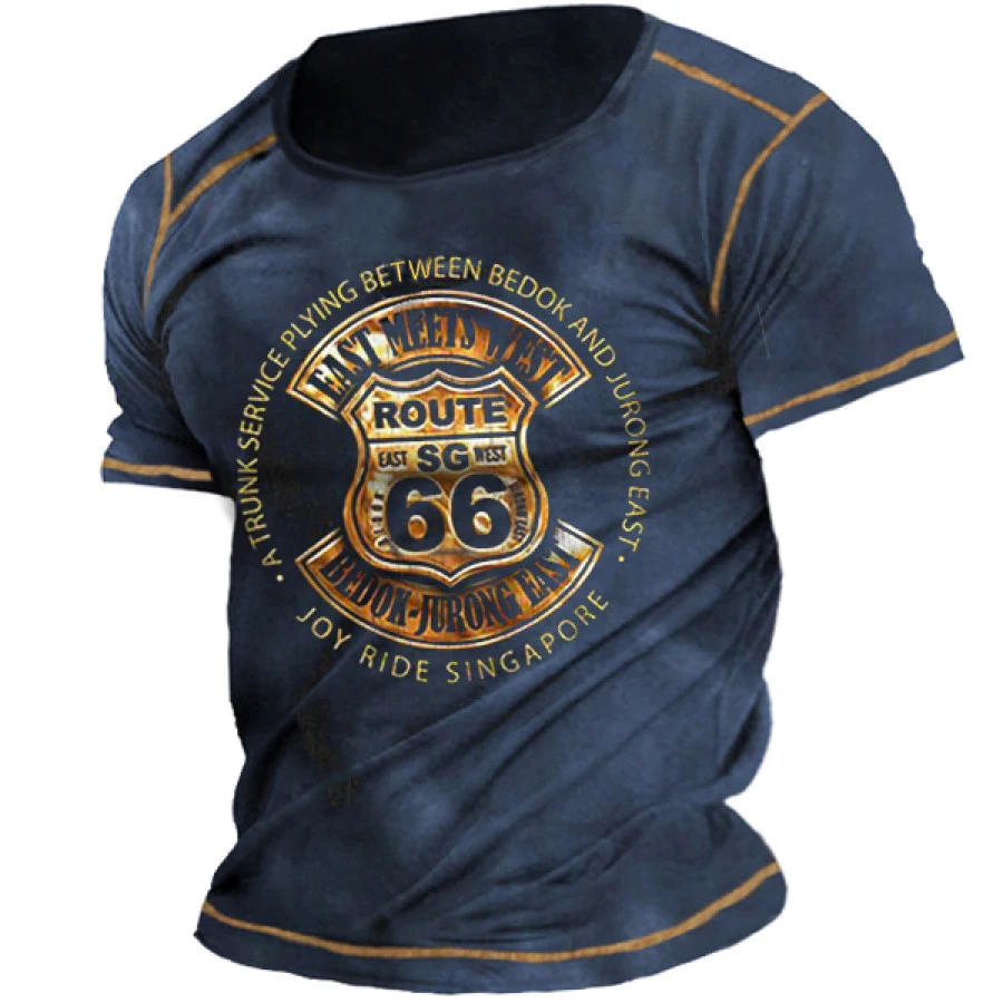 

Винтажная футболка для мужчин, американский топ с 3d принтом, с коротким рукавом, оверсайз, в стиле хип-хоп, с круглым вырезом, 66 Route, дышащая мужская одежда