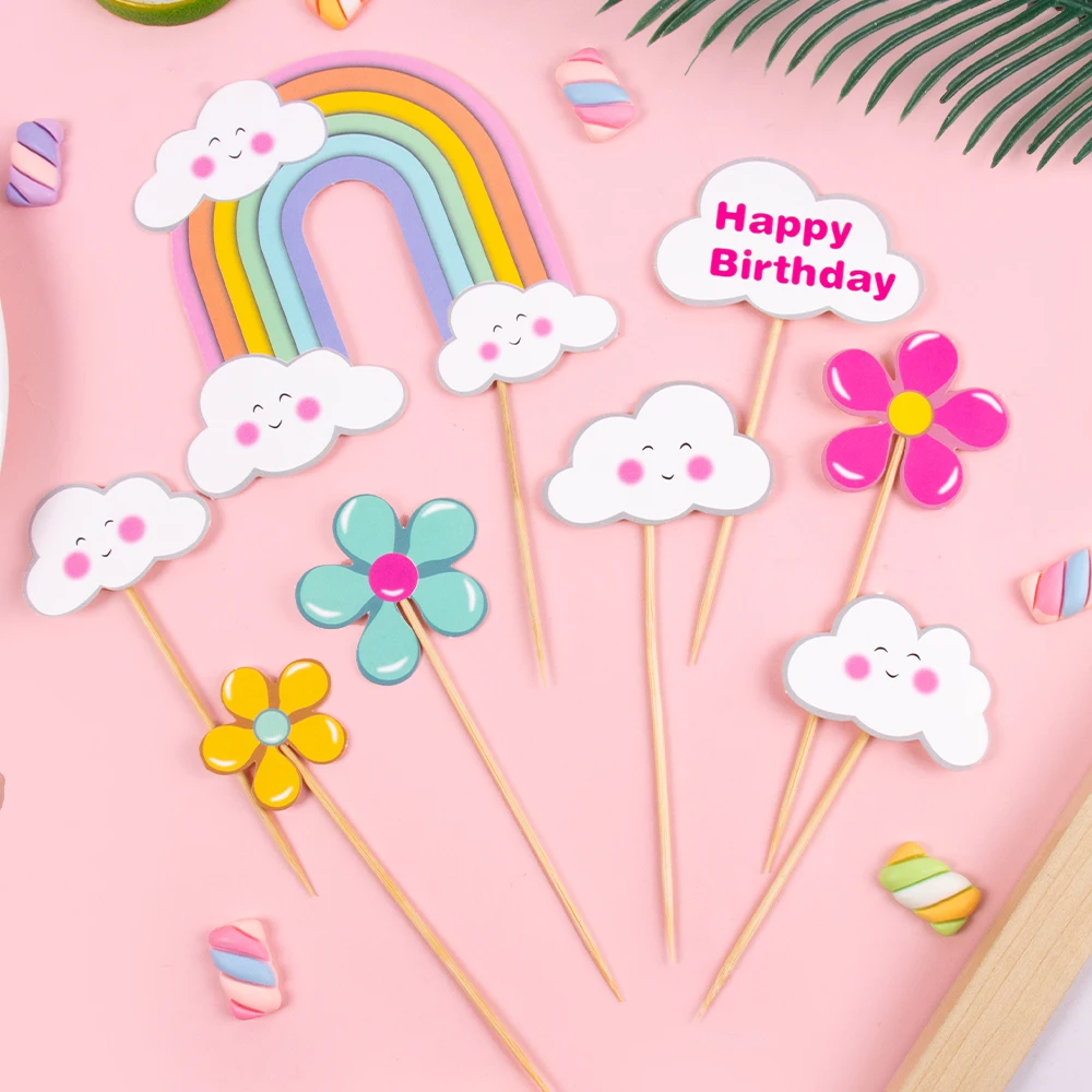 1 компл. Радужный топпер для торта цветы звезды облака Радужные украшения товары