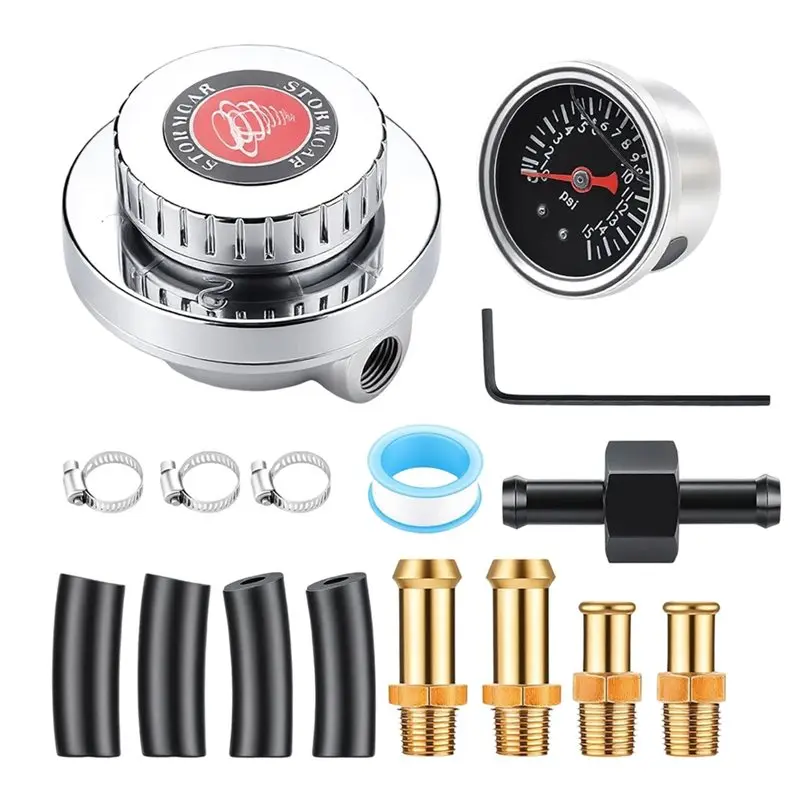 Фото Манометр давления топлива ABKU 1-5 PSI, универсальный регулятор давления топлива, комплект топливного насоса для карбюратора с манометром 0-15 PSI №1