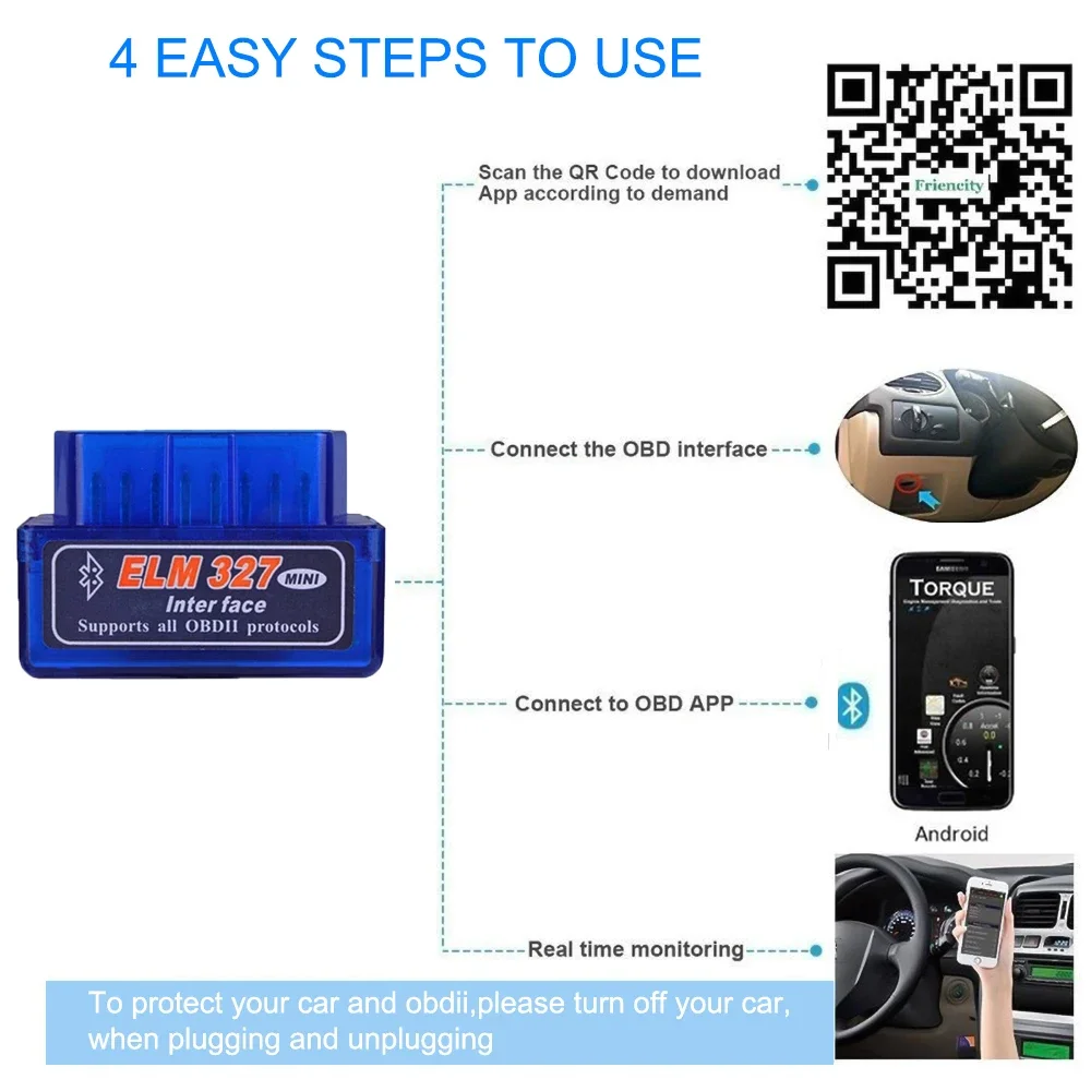 Фото OBDII OBD 2 16-контактный интерфейс V2.1 ELM327 OBD2 Мини-считыватель кодов Инструмент сканирования Bluetooth Автомобильный сканер Диагностический инструмент для телефона Android №3