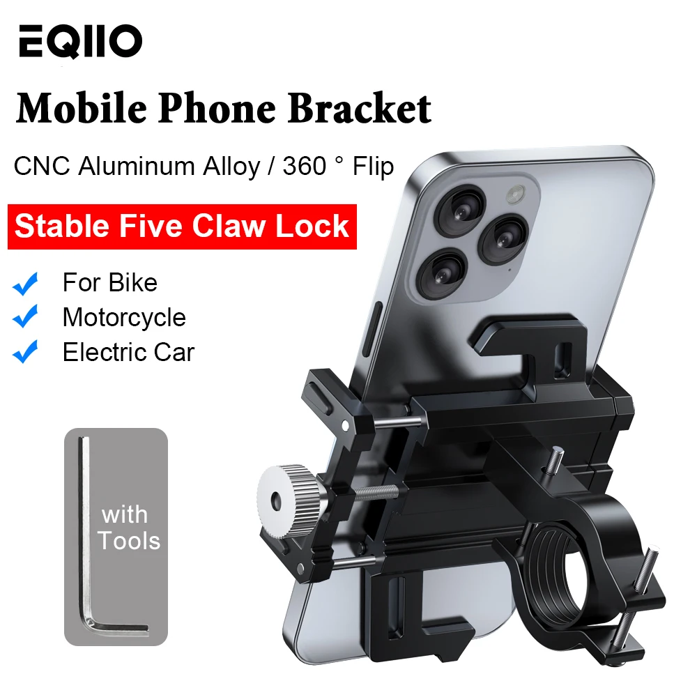 Eqiio 360 Rotatable Bicycle Mobile Phone Holder Aluminum Bike Adjustable Holder Non-slip Cycling Bracket MTB Phone Mount Stand