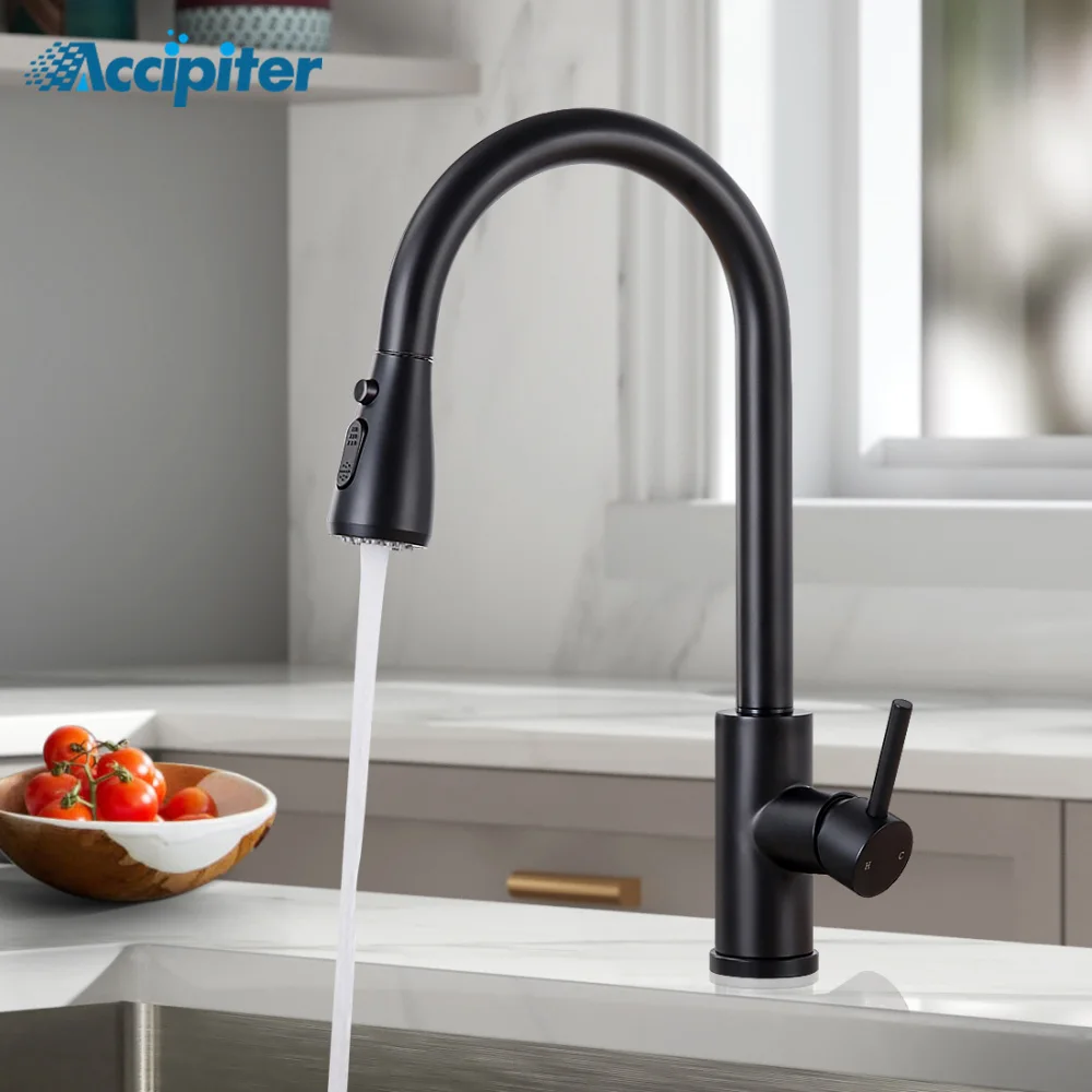 

Kitchen Faucets Black Pull Out Kitchen Sink Water Tap Deck Mounted Mixer Stream Sprayer Head Hot Cold Taps 360 Degree Rotation