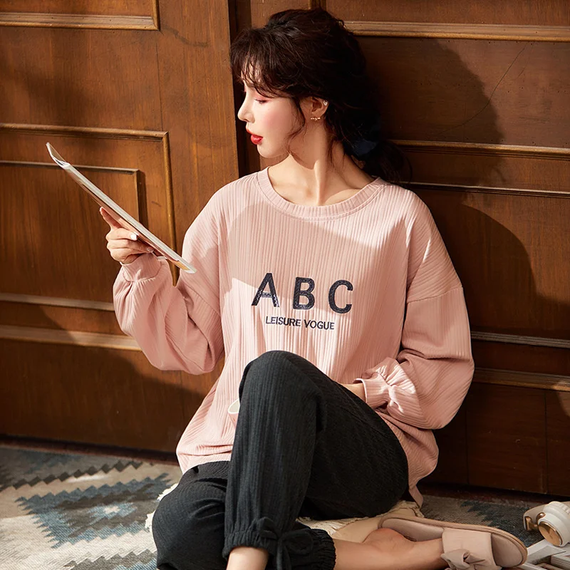 pajamas women's spring  autumn new sweet  lovely loose leisure large size student autumn  winter home clothes