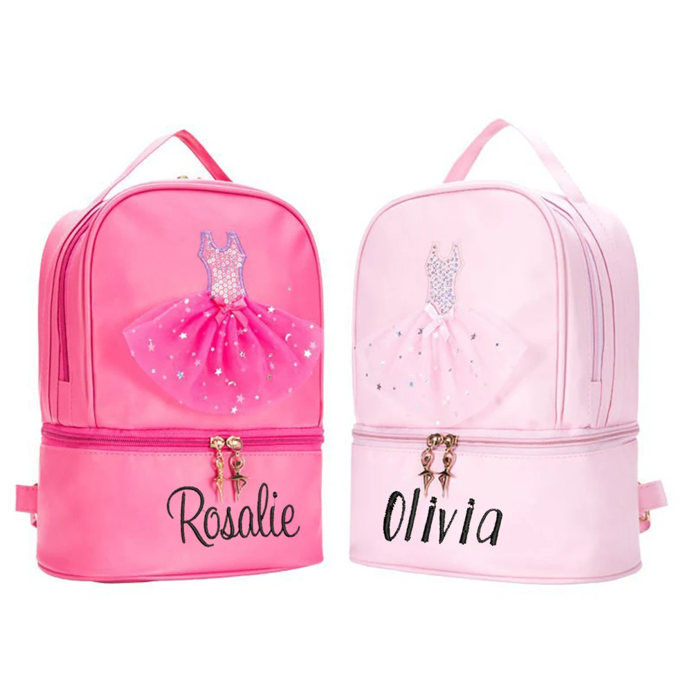 Personalized Embroidery Kids Dance BackBag for Girls Ballerina Pink Duffel for Ballet Class Crossbody Ballet Handbag Backpack