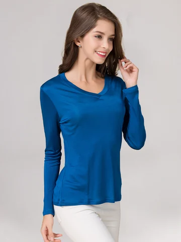 SuyaDream Женская шелковая футболка  V-образный вырез