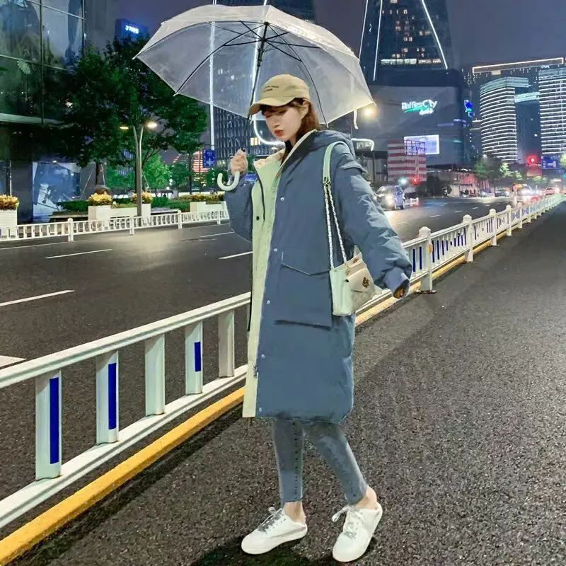 Mid-length Padded Jacket Korean Style Loose Winter Girl Student Cotton-padded Jacket Harajuku Style Thick and Warm Bread Jacket