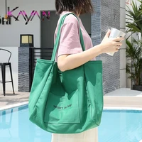 2022 trendy letter embroidered canvas women bag casual literary handbag fashion ladies student shoulder shopping bag