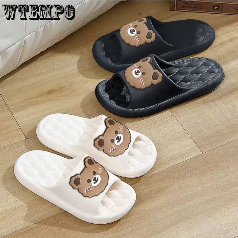 WTEMPO Summer Women Men's Slippers Thick Flats Platform Beach Slides Soft Bath Cartoon Sandals Outdoors Massage Couple Shoes