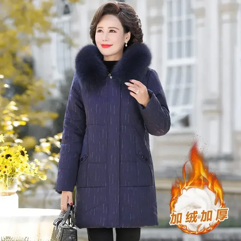 Зимнее пальто для мам среднего возраста с хлопковой подкладкой плюс бархатная