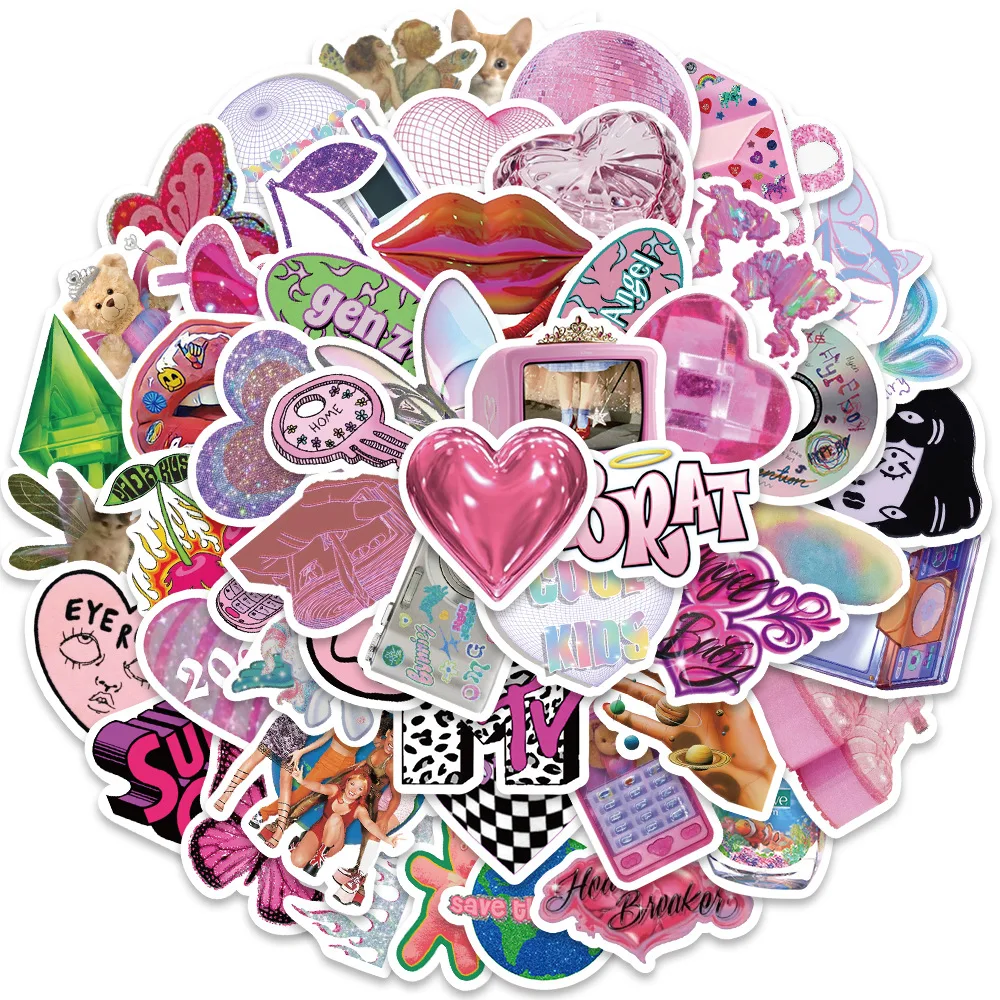 

58pcs Vaporwave Girl Heart DIY Graffiti Sticker Suitcase Computer Notebook Guitar Skateboard Waterproof No Glue Mark Sticker Toy