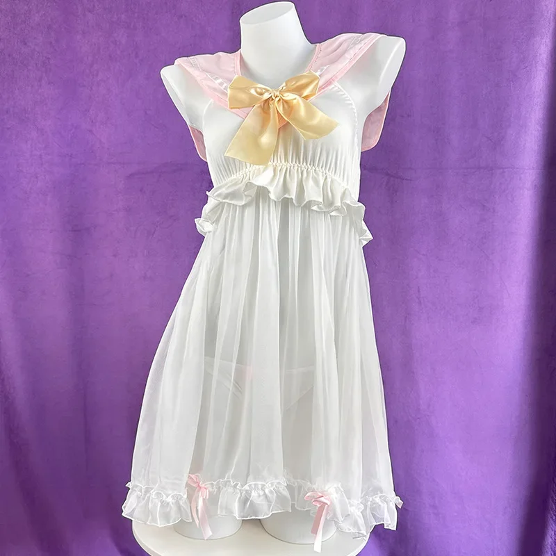 Японская Лолита аниме для девочек милая горничная косплей синяя шифоновая