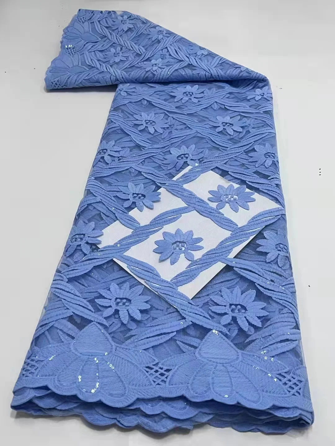

Blue Nigerian Lace Fabric 2022 High Quality Lace African Lace Fabric With Sequis French Tull Lace Fashion Women Weddging 5yards