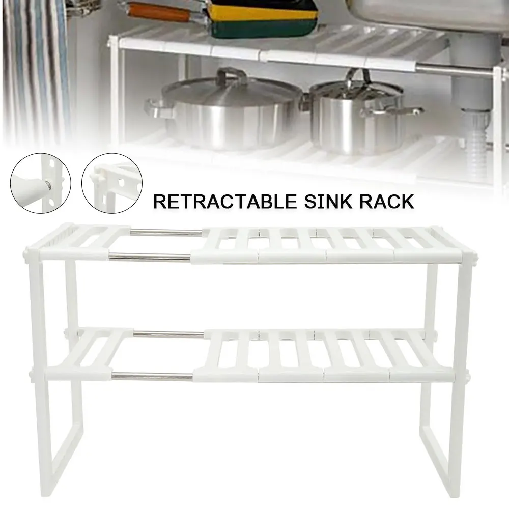 

Holder Kitchen Shelf Organiser Floor Type Adjustable Extendable Double Layer Dishes Storage Rack Under Sink Multifunction Shelf
