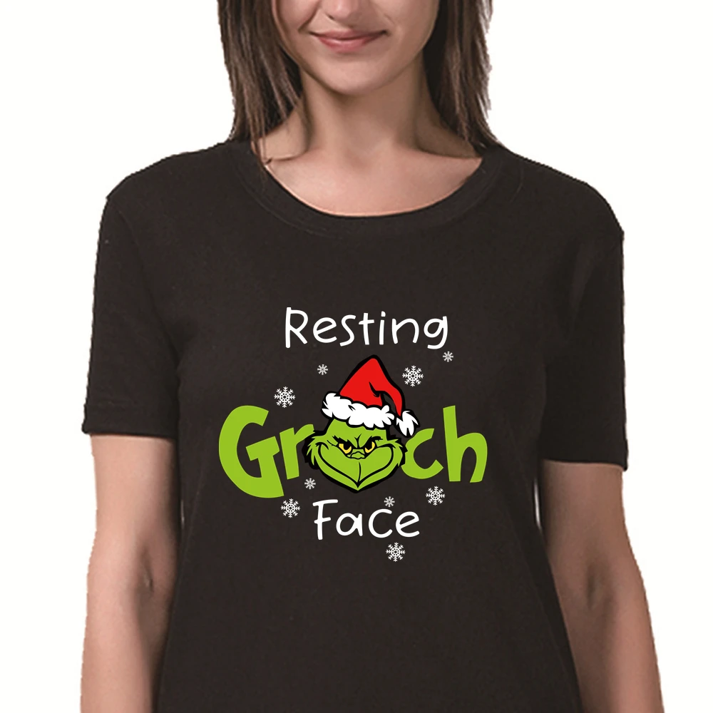 Resting Grinch Face Merry Christmas Cartoon T Shirts for Women Men Unisex Funny Design Casual Street Wear Hipster Cotton Tops