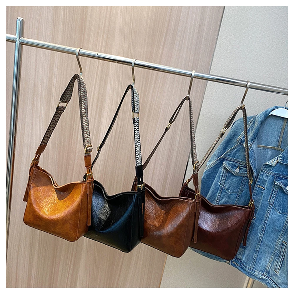 New Vintage Shoulder Bag For Women PU Leather Bucket Luxury Designer Retro Shopping Tote Bag large-capacity Casual Crossbody Bag